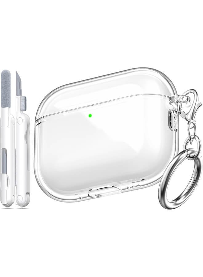 بليزار غطاء حماية لـ AirPods Pro 3 (2025) مع مجموعة تنظيف، غطاء سيليكون ناعم متوافق مع علبة أبل AirPods Pro 3، للرجال والنساء، بإكسسوار سلسلة مفاتيح - شفاف - Image 1